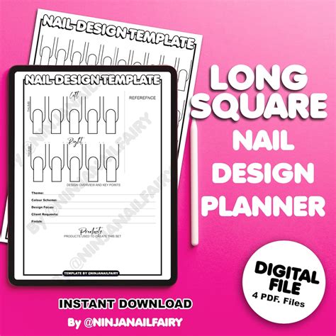 LONG SQUARE Nail Art Design Template Bundle Long Square - Nail Art ...