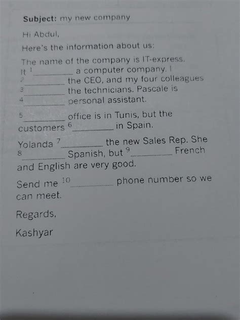 complete the email with the words from the list - brainly.com.br