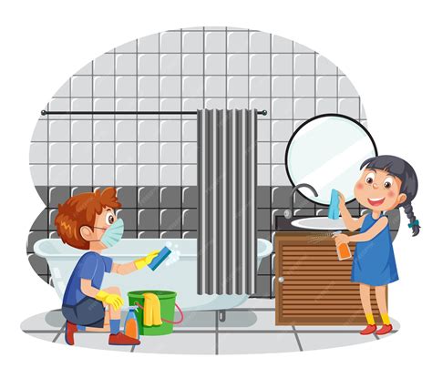 Premium Vector | Kids cleaning bathroom together
