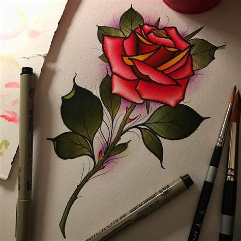 Traditional Rose Tattoo Design