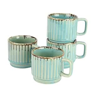 Buy MIAH Decor Set of 4 Green Yellow Textured Ceramic Glossy Cups ...