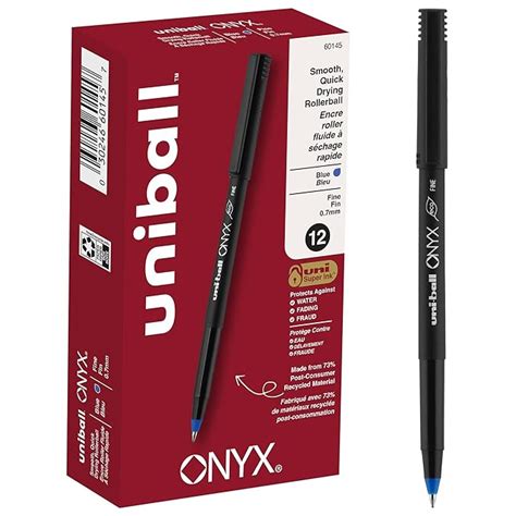 Uni-Ball Onyx Rollerball Stick Pens, Fine Point, Blue Ink, 12-Count ...