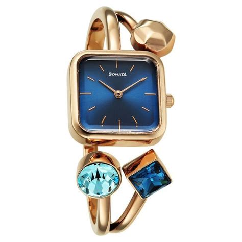 Buy Online Sonata Aura Quartz Analog Blue Dial Rose Gold Stainless ...
