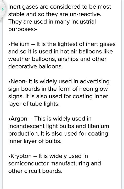 find out the application of all the inert gases prepare a chart and ...