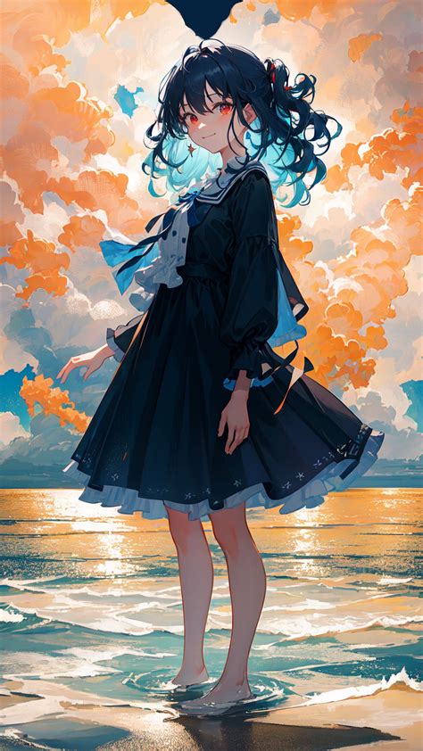Download wallpaper 1350x2400 girl, dress, sea, clouds, heart, anime ...