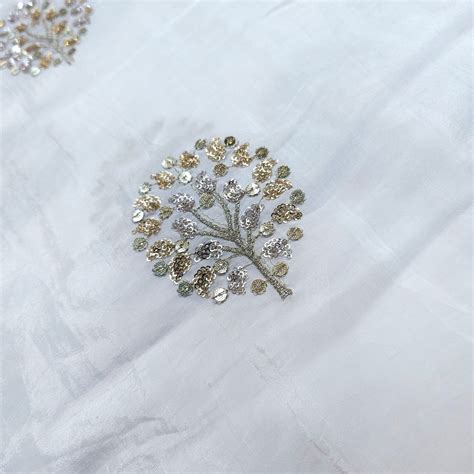 Dyeable Crepe Fabric with Gold Sequin & Zari work in Tree Motif ...