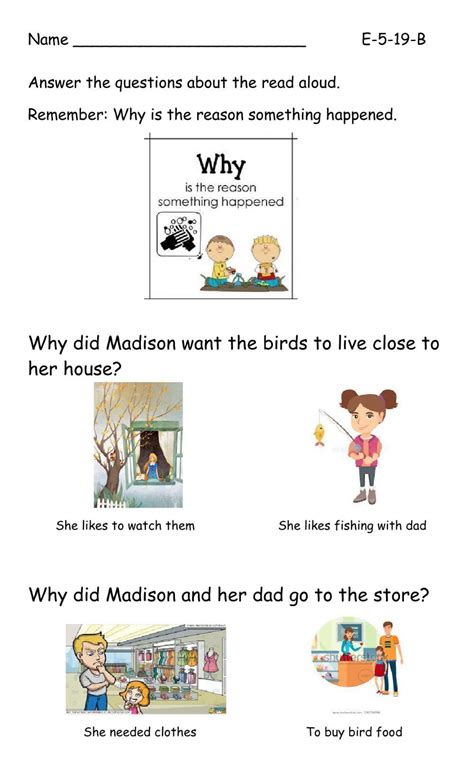 Image result for Why Questions Worksheet