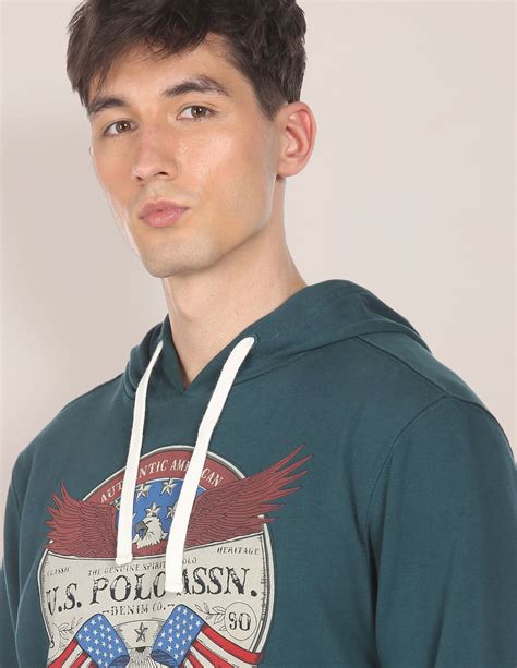 Men Teal Drawstring Hood Brand Print Sweatshirt – U.S. Polo Assn. India