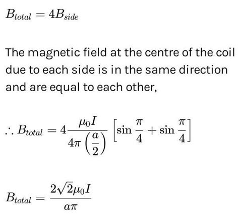 A square coil of side a carries a current I. The magnetic field at the ...