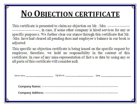 No Objection Certificate Template | Free Word Templates