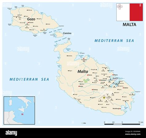 Map of the southern European Mediterranean state of Malta Stock Photo - Alamy