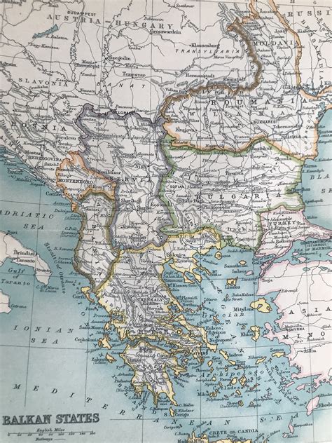 1912 Balkan States Original Antique Map - Greece - Bulgaria - Romania - Albania - Serbia ...