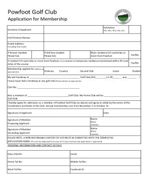 Fillable Online Membership Application Form - Home - Powfoot Golf Club ...