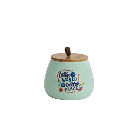 Buy Chumbak Light Green Ceramic Storage Jar with Wooden Lid 1000ml ...