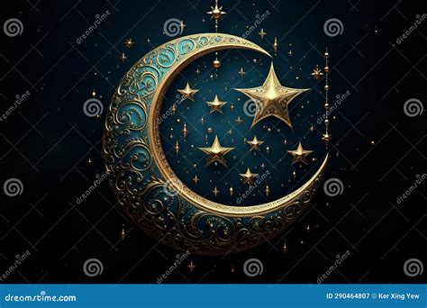 Islamic Crescent Moon and Stars Stock Illustration - Illustration of ...