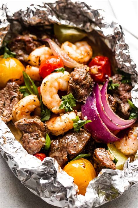 The Best Surf and Turf Foil Packs | Steak and seafood, Shrimp recipes ...