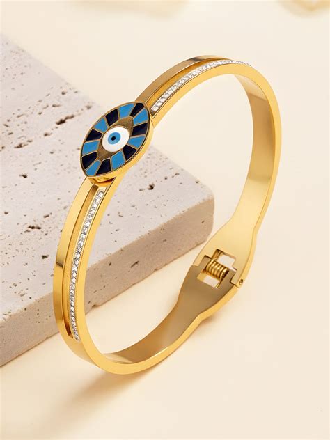 Bohey by KARATCART Gold-Plated Evil Eye Enamel Bangle-Style Bracelet f
