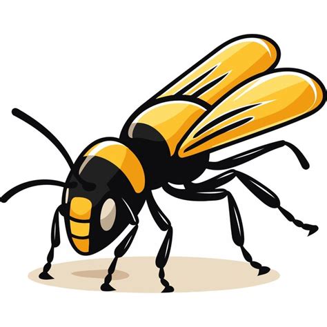 Cartoon illustration of a cute yellow and black bee in a dynamic pose ...