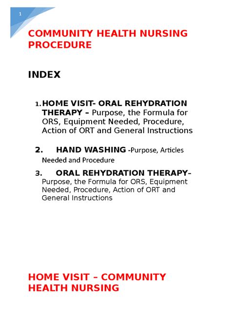 Community Health Nursing Procedures: Home Visits & Oral Rehydration ...