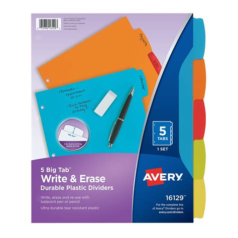 Avery Big Tab Write & Erase Plastic Dividers, 5 Tabs, Bright Multicolor ...