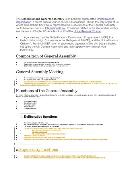 Function of General Assembly - The United Nations General - Studocu