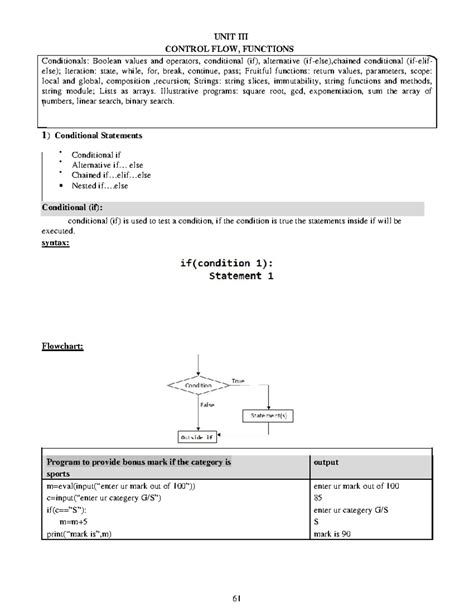 Control, flow, functions - UNIT III CONTROL FLOW, FUNCTIONS ...