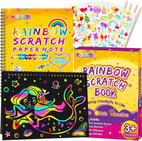 pigipigi Rainbow Scratch Paper for Kids - 2 Pack Scratch Off Notebooks ...