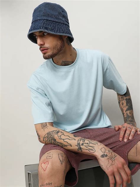 ₹539 | Campus Sutra men's Powder Blue Oversized Basic T-Shirt - Campussutra