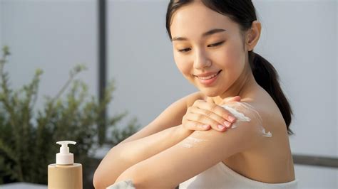 Premium Photo | Young skin care asian woman applying body lotion on arm ...