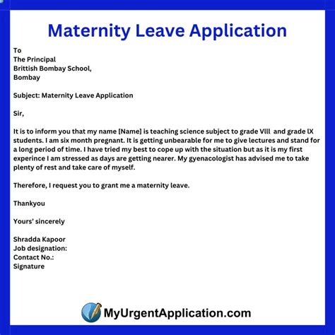 Maternity Leave Application Letter Leave Application For Exam To
