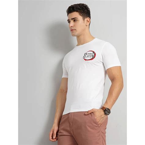 Celio Demon Slayer Regular Fit Cotton White T-Shirt