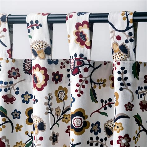 BRUNÖRT curtains with tie-backs, 1 pair, multicolour/with tab top ...