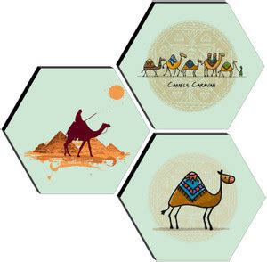 saf Set of 3 Hexagon Camel Rajasthani UV Textured Painting Pack of 3 ...