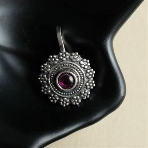 Buy Sheer by Priyaasi Oxidised Silver Ruby Stone Studded Floral Pink ...