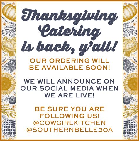 Thanksgiving Catering 30A | Cowgirl Kitchen Thanksgiving Menu