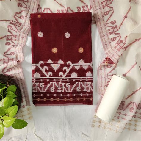 SACHIKA-Chanderi Jamdani Maroon With White And Golden Zari Work And Wh ...