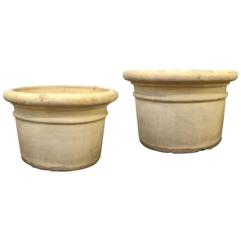Pair of Large Earthy Green Glazed Terracotta Flower Pot Planters ...