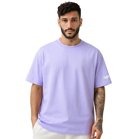 WHT YOU WEAR Solid Oversize Round Neck Lavender T-Shirt for Men – Wht ...