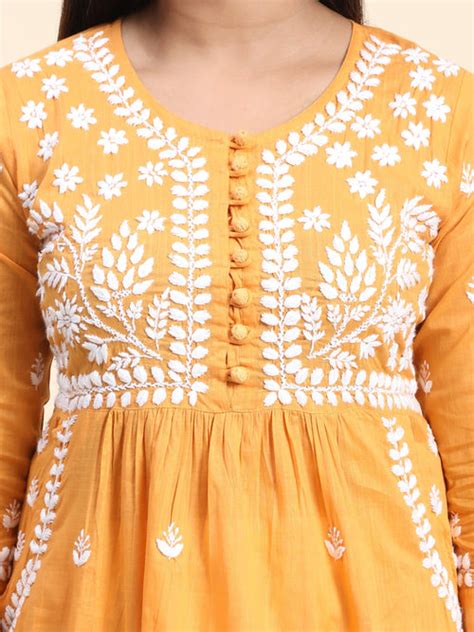 Fizaa Chikankari Kurti for Women With Pocket - Mustard - House Of Kari ...