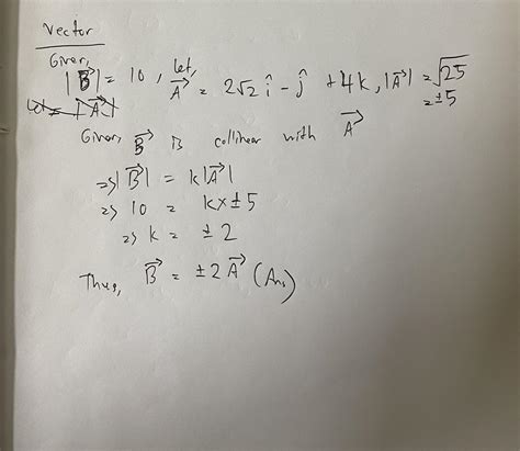 if magnitude of vector B = 10, then vector B which is collinear with ...