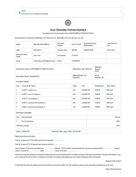 Samarth e Gov - Assignment - Great! Examination form submitted ...