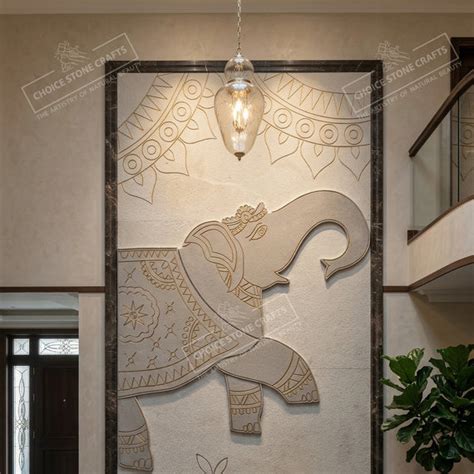 Elephant Stone Wall Mural 8x4 ft | Natural Stone Elephant Mural Art