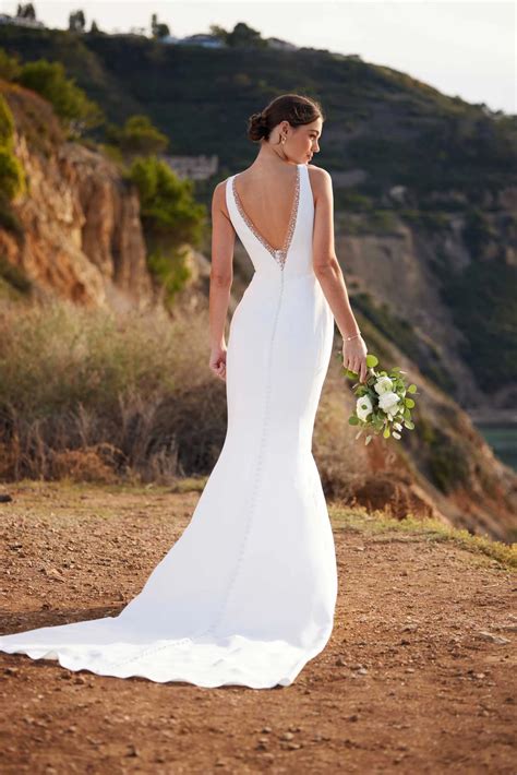 Simple Sleeveless Crepe Wedding Dress with Deep V-Neckline