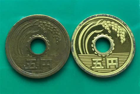 An old five yen coin compared to a relatively new five yen coin : r ...