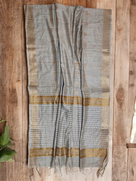 Beige & Golden zari self design Kota Silk Saree