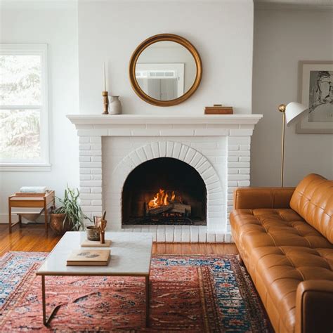 White Brick Fireplace With Mantel Simple And Modern Mantel Makeover