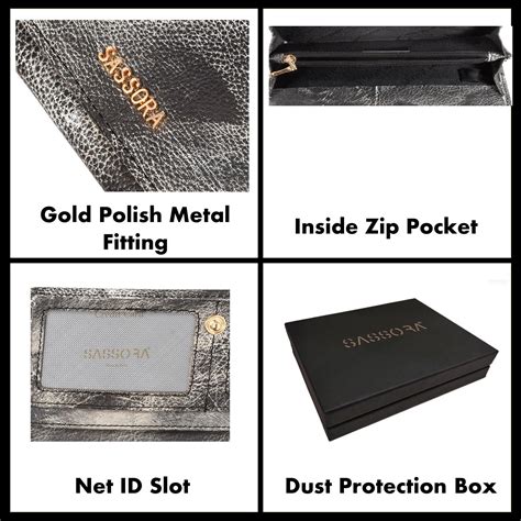 Sassora Genuine Premium Leather Washed Black White Women RFID Purse