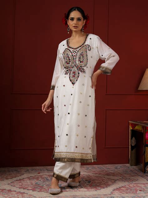 White and Black Big Paisley Kurta set – Sheeshakari