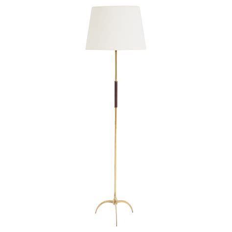Mid-Century Modern Italian Floor Lamp In Brass, Black Leather and White ...