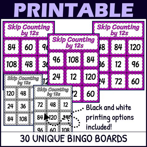 Skip Counting by 12s Activity - Bingo Game - Printable and Digital